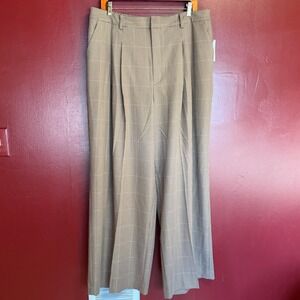 Maeve Anthropologie The Avery Wide Leg Pleated Pants Brown Houndstooth XL NEW